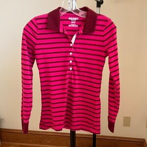 Old Navy Women’s Pink and Maroon Striped Polo
